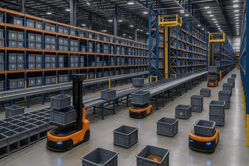 Centro de distribución automatizado con robots de picking