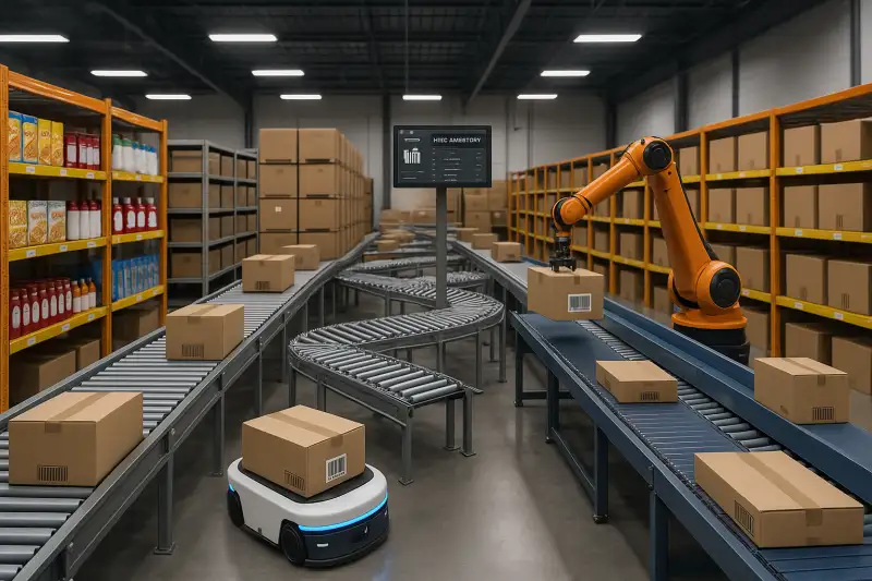 Centro de distribución automatizado con robots de picking