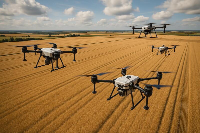 Drones monitorizando extensos campos de cereales