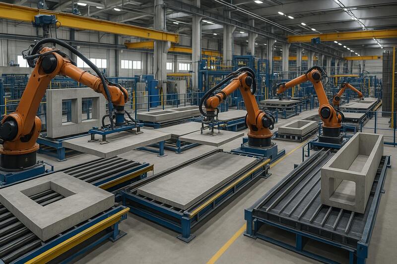 Planta automatizada de prefabricados de hormigón con robots