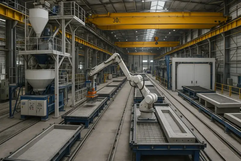 Planta automatizada de prefabricados de hormigón con robots