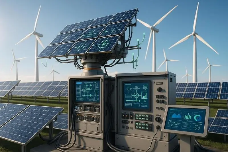 Planta de energía renovable con sistemas de automatización y control inteligente