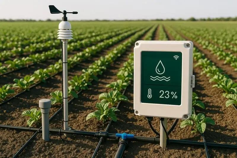 Sistema de riego automatizado con sensores y control inteligente en cultivo moderno