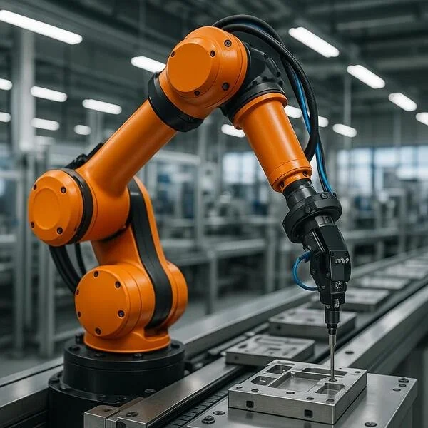 Robots industriales para automatización de líneas de producción y manipulación de materiales