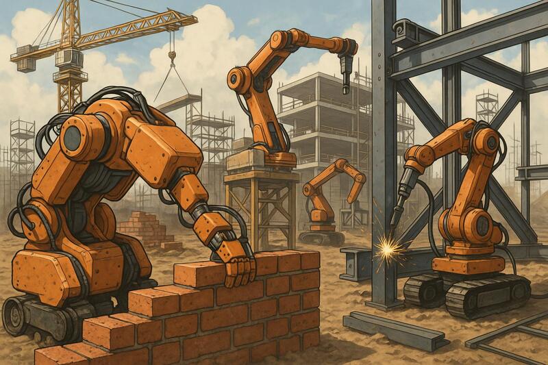 Robots especializados en construcción realizando tareas de albañilería y montaje