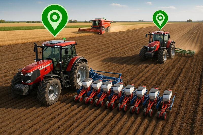Tractor autónomo con GPS trabajando en campo agrícola con precisión