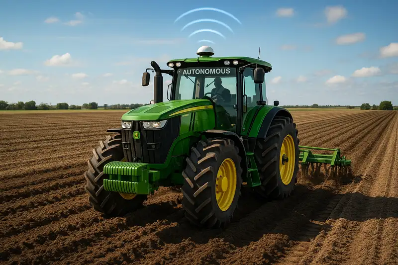 Tractor autónomo con GPS trabajando en campo agrícola con precisión
